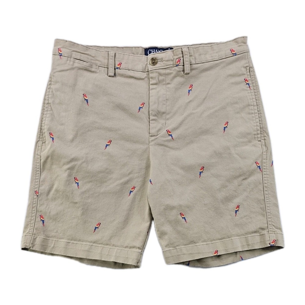 Chaps‎ Stretch Parrot All Over Print Shorts Mens 34 Chino Beige Tan Tropical